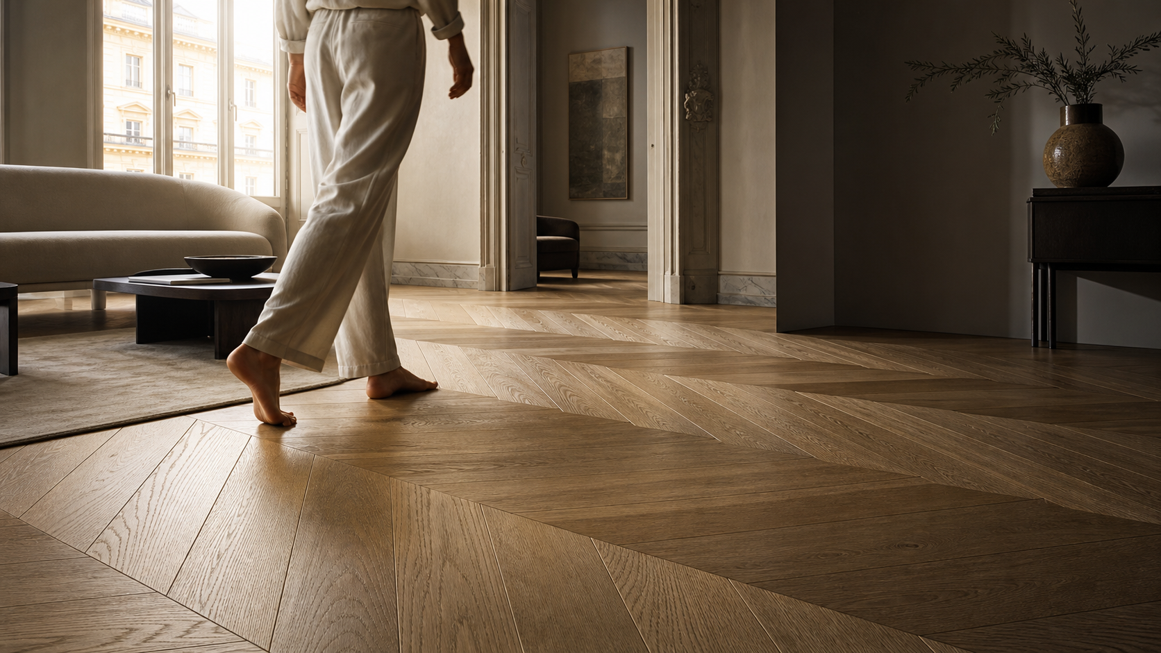 Italia, parquet a spina posato in un appartamento italiano